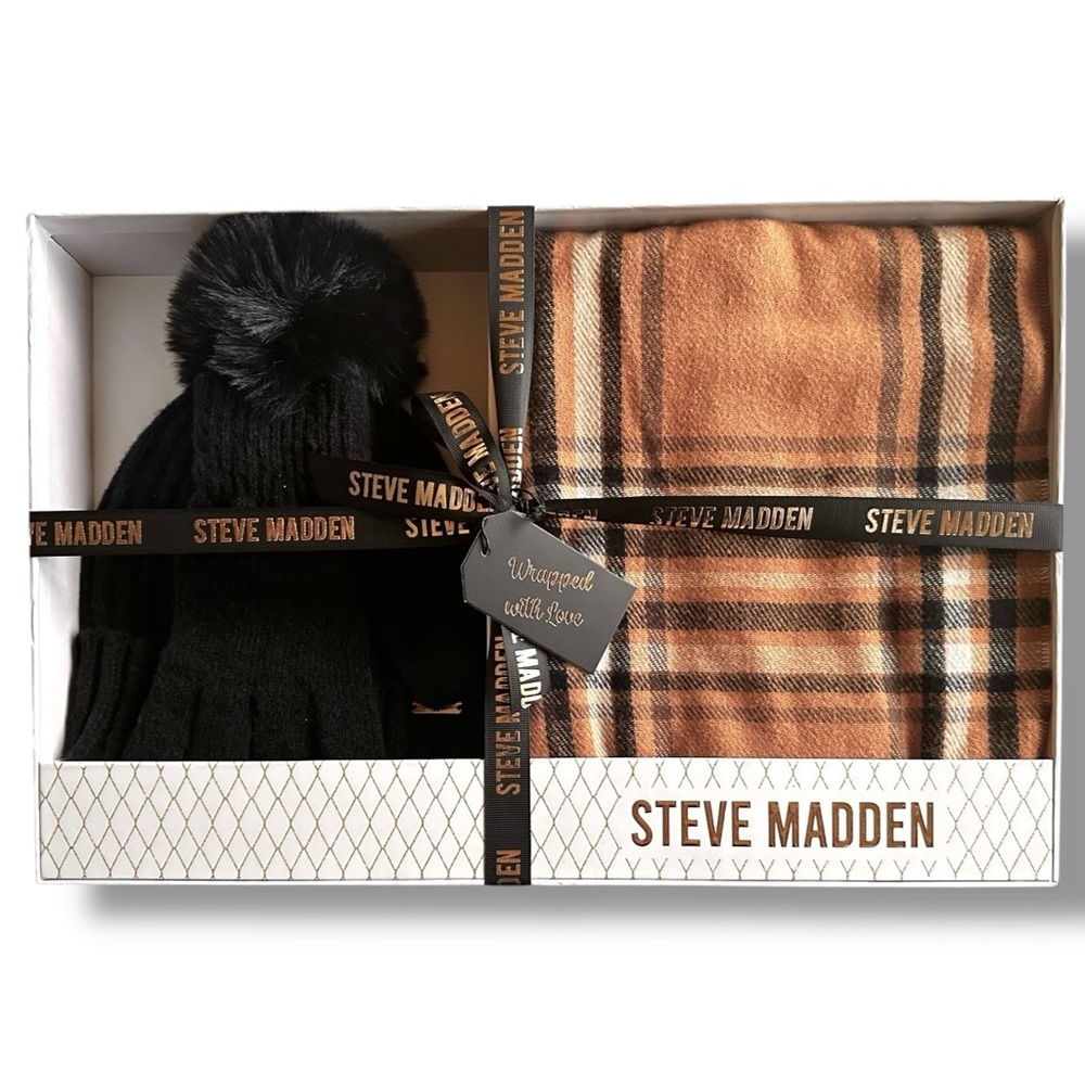 🆕 Steve Madden Black Accessory Box with Hat, Scarf, and Gloves